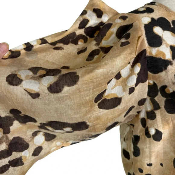 H&M Linen Blend Animal Print Puff Sleeve Top Beige Size S - Picture 7 of 11